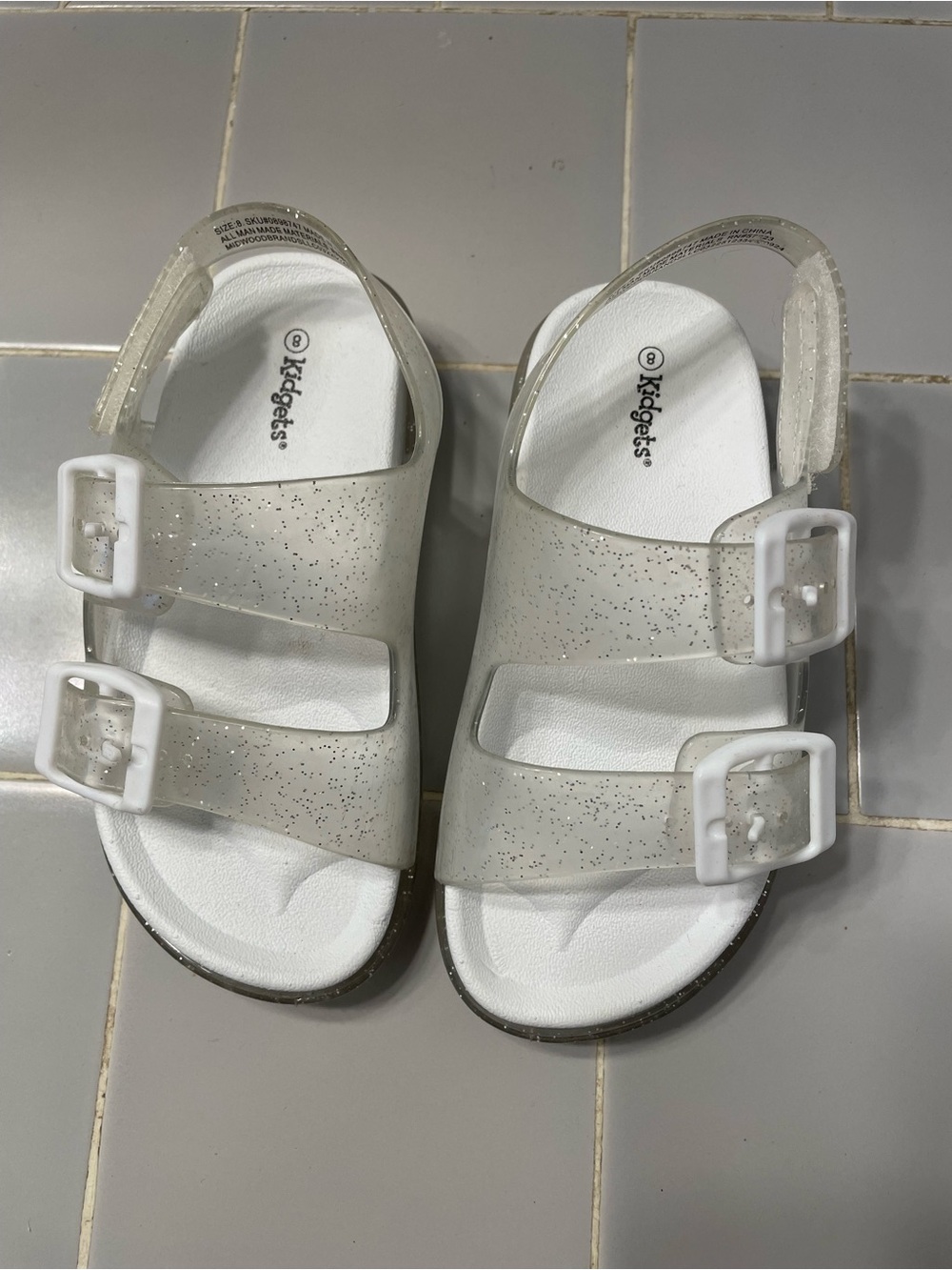 Kidgets Clear White Glitter Kids Sandals with Adjustable Buckles Size 8T